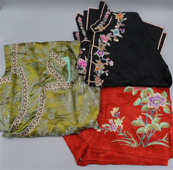 A Chinese embroidered jacket and skirt and silk dress
